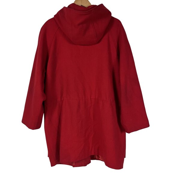 Peter Daniels 70% Wool Cherry Red Hooded Duffle Coat Size Medium - Picture 2 of 8